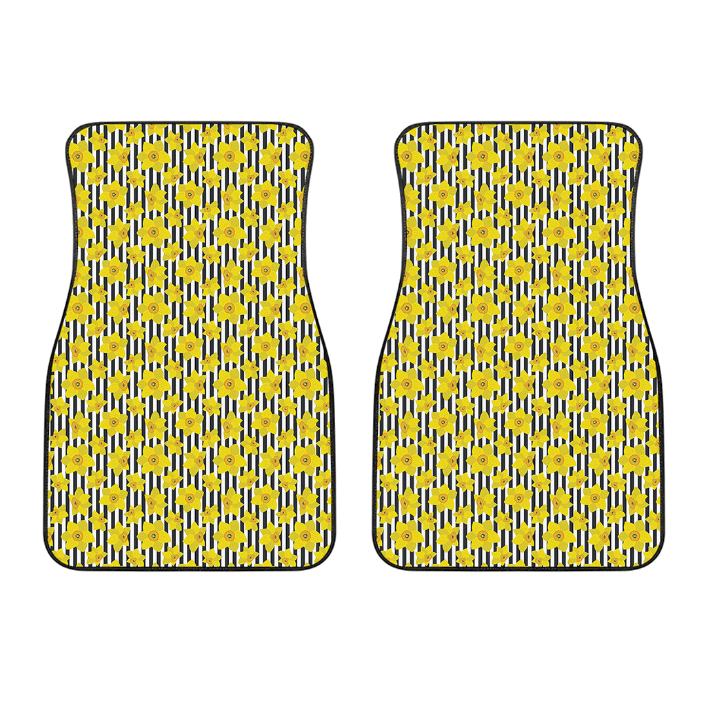 Black Striped Daffodil Pattern Print Front Car Floor Mats
