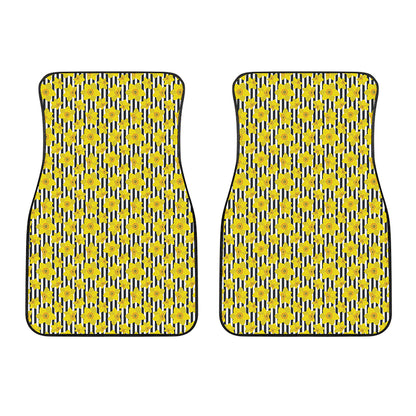 Black Striped Daffodil Pattern Print Front Car Floor Mats