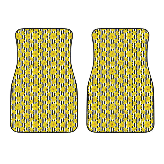 Black Striped Daffodil Pattern Print Front Car Floor Mats