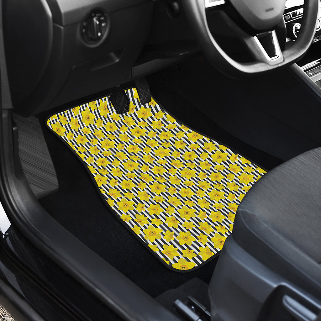 Black Striped Daffodil Pattern Print Front Car Floor Mats