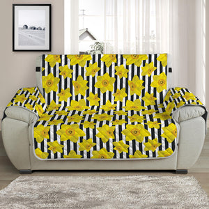 Black Striped Daffodil Pattern Print Half Sofa Protector