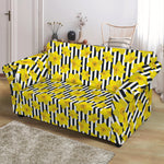 Black Striped Daffodil Pattern Print Loveseat Slipcover