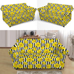 Black Striped Daffodil Pattern Print Loveseat Slipcover