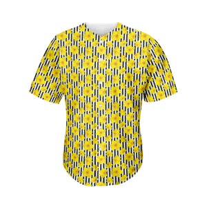 Black Striped Daffodil Pattern Print Men's Baseball Jersey