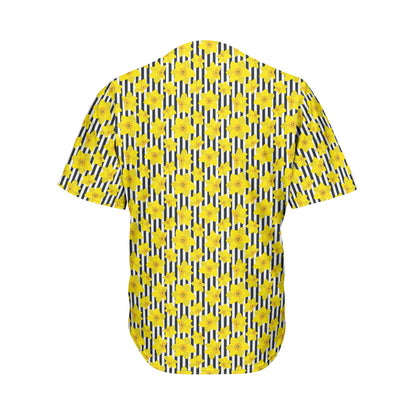 Black Striped Daffodil Pattern Print Men's Baseball Jersey