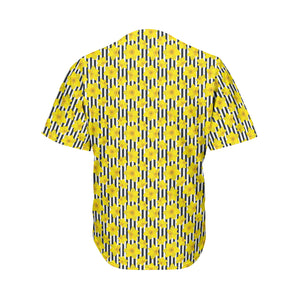 Black Striped Daffodil Pattern Print Men's Baseball Jersey