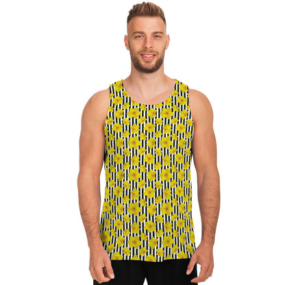 Black Striped Daffodil Pattern Print Men's Tank Top