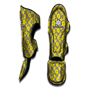 Black Striped Daffodil Pattern Print Muay Thai Shin Guard