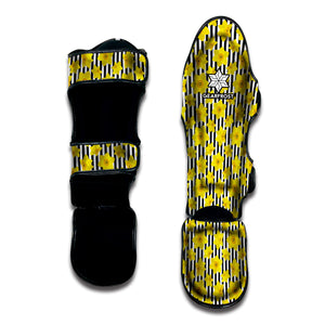 Black Striped Daffodil Pattern Print Muay Thai Shin Guard