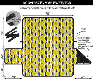 Black Striped Daffodil Pattern Print Oversized Sofa Protector