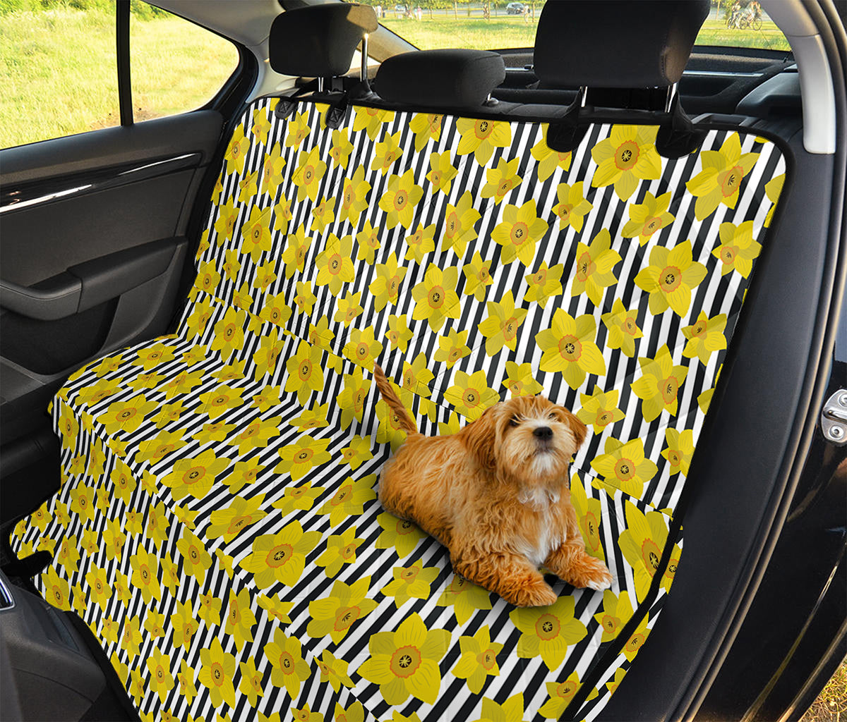 Black Striped Daffodil Pattern Print Pet Car Back Seat Cover