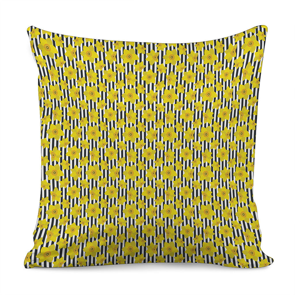 Black Striped Daffodil Pattern Print Pillow Cover