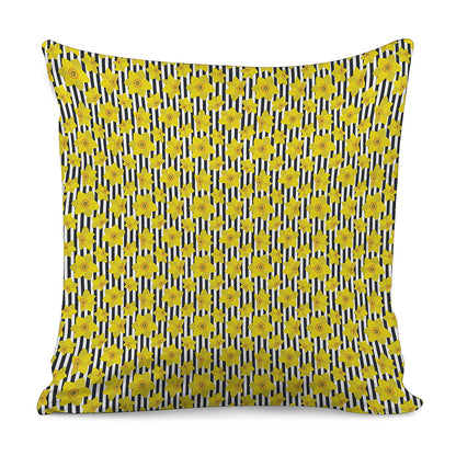 Black Striped Daffodil Pattern Print Pillow Cover