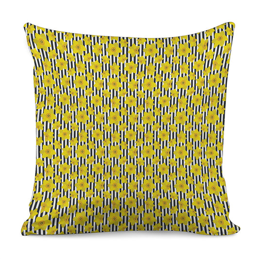 Black Striped Daffodil Pattern Print Pillow Cover