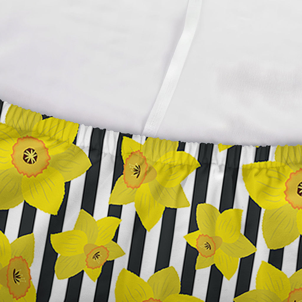 Black Striped Daffodil Pattern Print Sofa Cover