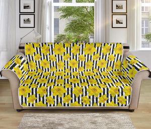 Black Striped Daffodil Pattern Print Sofa Protector