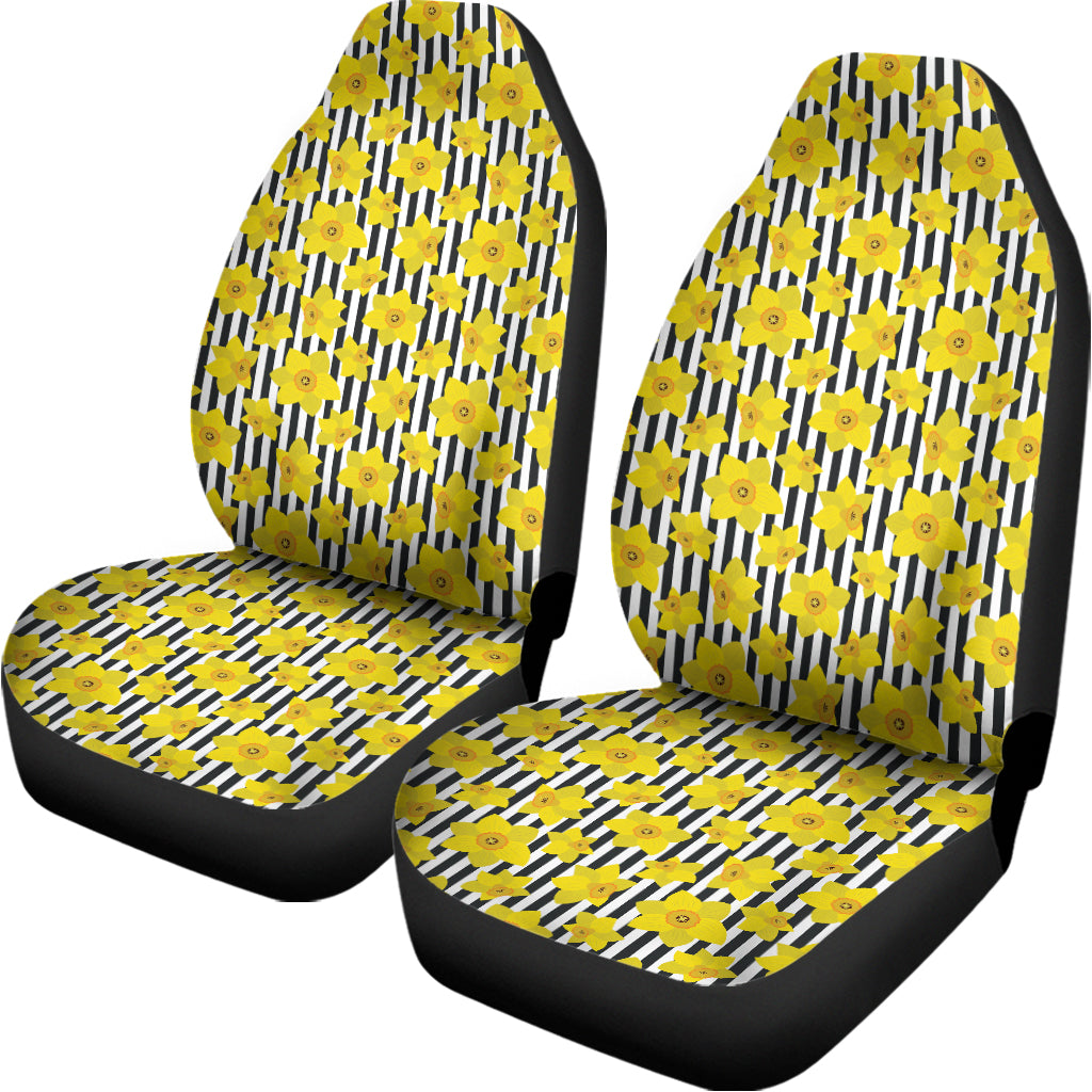 Black Striped Daffodil Pattern Print Universal Fit Car Seat Covers