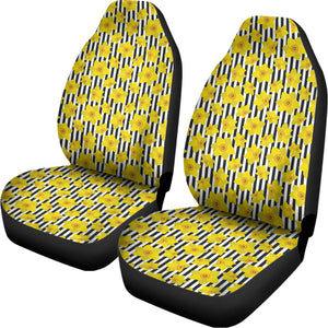 Black Striped Daffodil Pattern Print Universal Fit Car Seat Covers