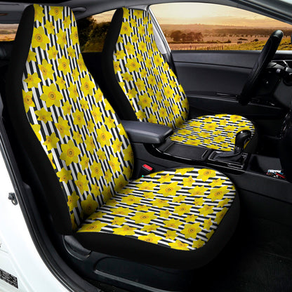 Black Striped Daffodil Pattern Print Universal Fit Car Seat Covers