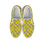 Black Striped Daffodil Pattern Print White Slip On Shoes