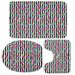 Black Striped Ice Cream Pattern Print 3 Piece Bath Mat Set