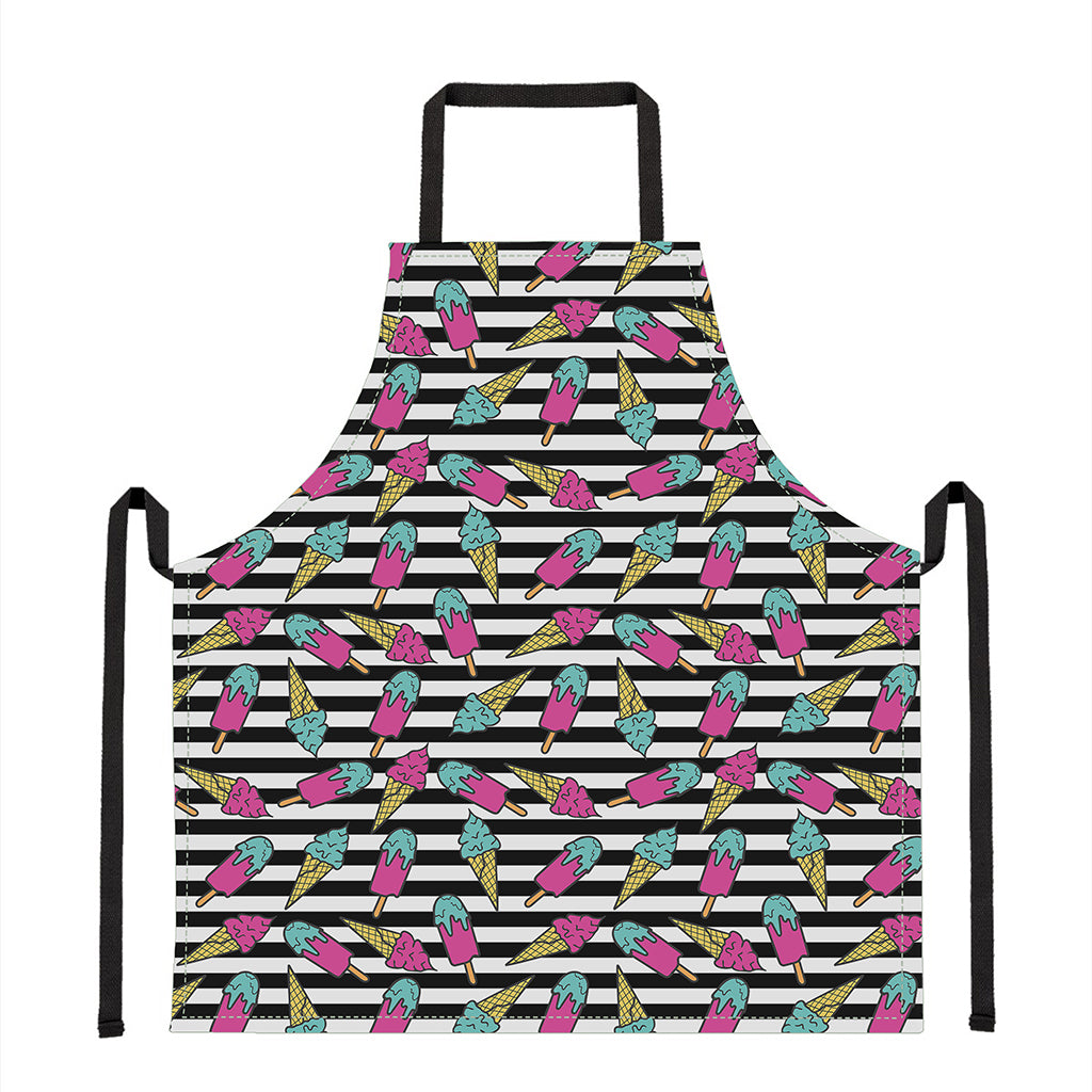 Black Striped Ice Cream Pattern Print Apron