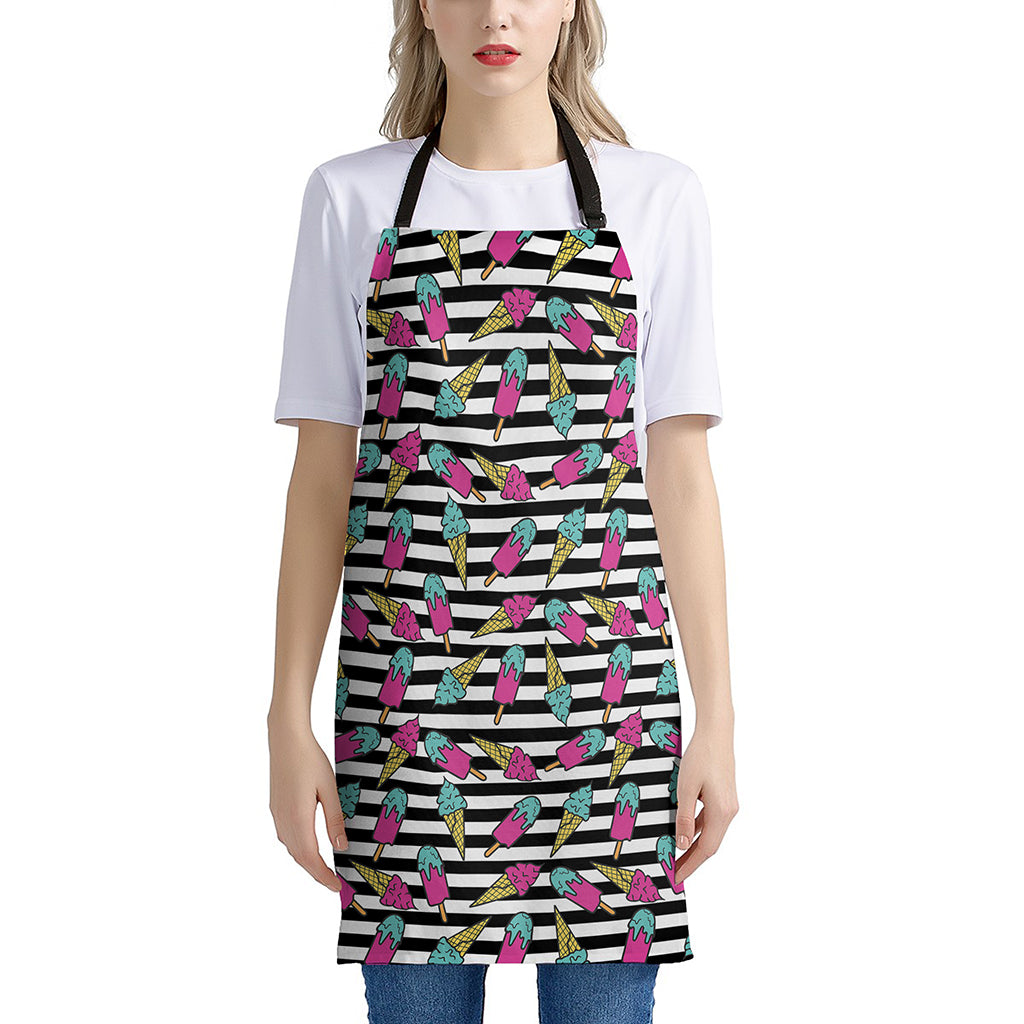 Black Striped Ice Cream Pattern Print Apron