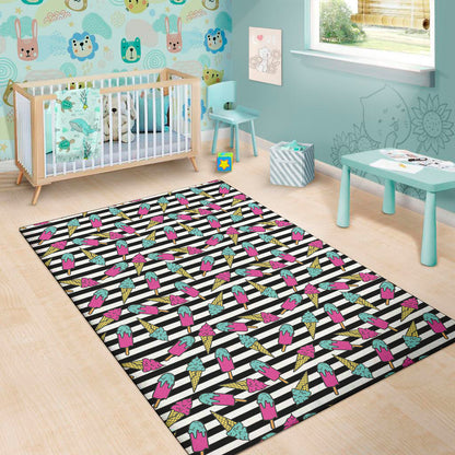 Black Striped Ice Cream Pattern Print Area Rug