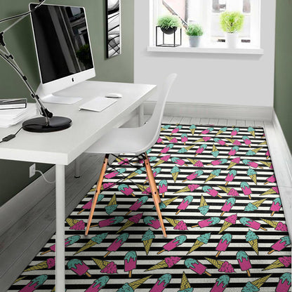 Black Striped Ice Cream Pattern Print Area Rug