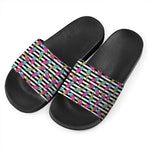 Black Striped Ice Cream Pattern Print Black Slide Sandals