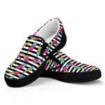 Black Striped Ice Cream Pattern Print Black Slip On Shoes