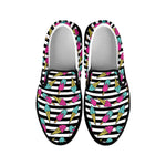 Black Striped Ice Cream Pattern Print Black Slip On Shoes