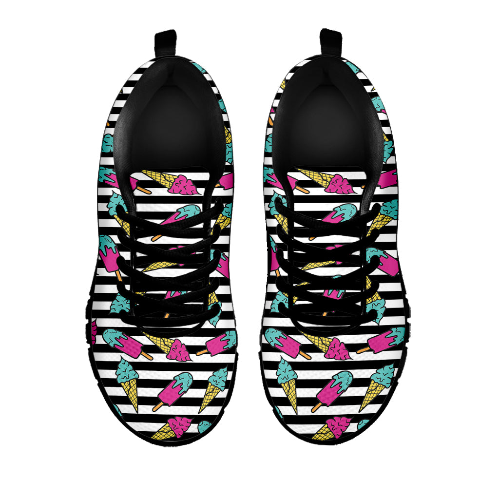 Black Striped Ice Cream Pattern Print Black Sneakers