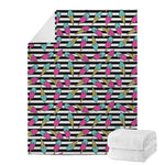 Black Striped Ice Cream Pattern Print Blanket
