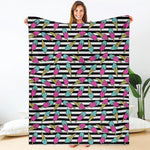 Black Striped Ice Cream Pattern Print Blanket