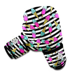 Black Striped Ice Cream Pattern Print Boxing Gloves