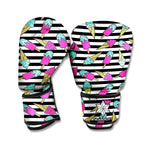 Black Striped Ice Cream Pattern Print Boxing Gloves