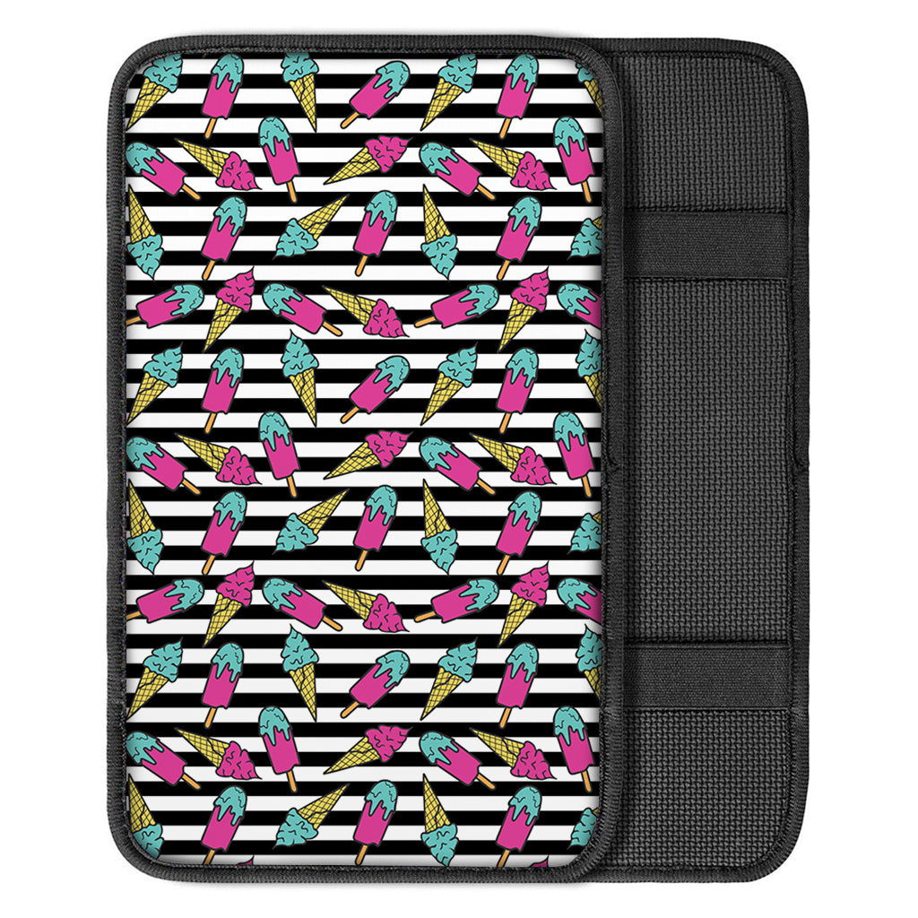Black Striped Ice Cream Pattern Print Car Center Console Cover