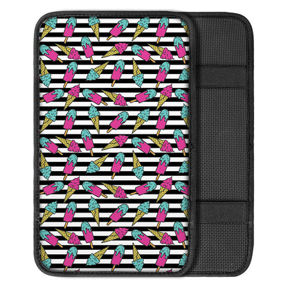 Black Striped Ice Cream Pattern Print Car Center Console Cover