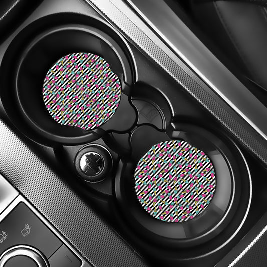 Black Striped Ice Cream Pattern Print Car Coasters