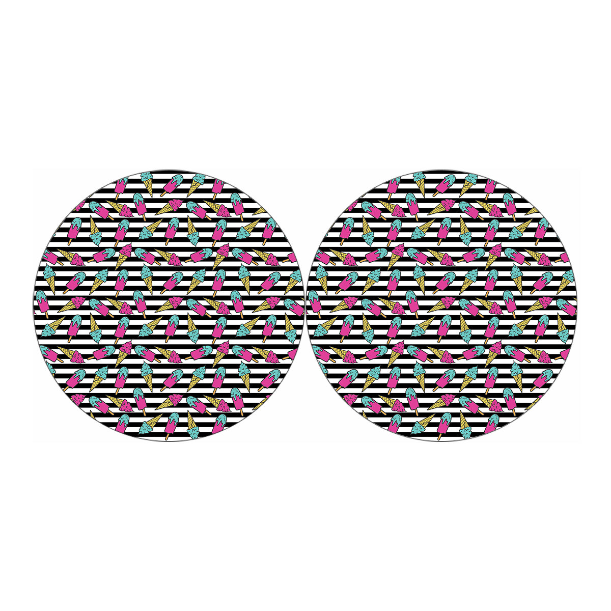 Black Striped Ice Cream Pattern Print Car Coasters