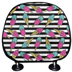 Black Striped Ice Cream Pattern Print Car Headrest Covers
