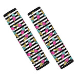 Black Striped Ice Cream Pattern Print Car Seat Belt Covers