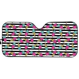 Black Striped Ice Cream Pattern Print Car Sun Shade