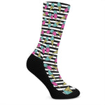 Black Striped Ice Cream Pattern Print Crew Socks