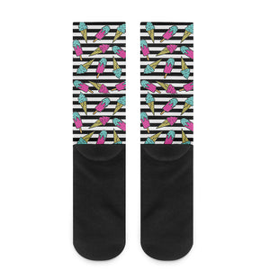 Black Striped Ice Cream Pattern Print Crew Socks