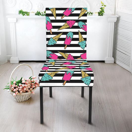 Black Striped Ice Cream Pattern Print Dining Chair Slipcover