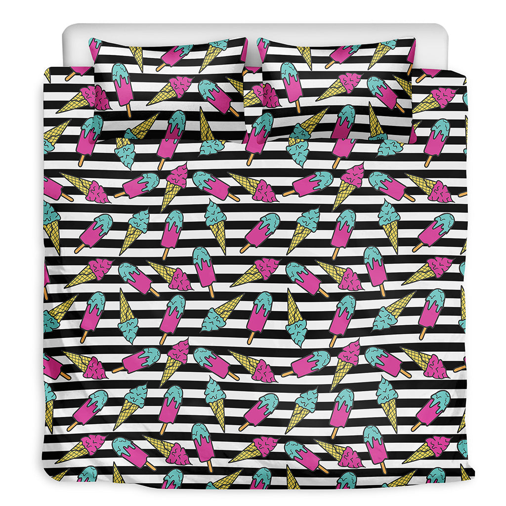 Black Striped Ice Cream Pattern Print Duvet Cover Bedding Set