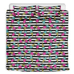 Black Striped Ice Cream Pattern Print Duvet Cover Bedding Set
