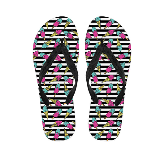Black Striped Ice Cream Pattern Print Flip Flops